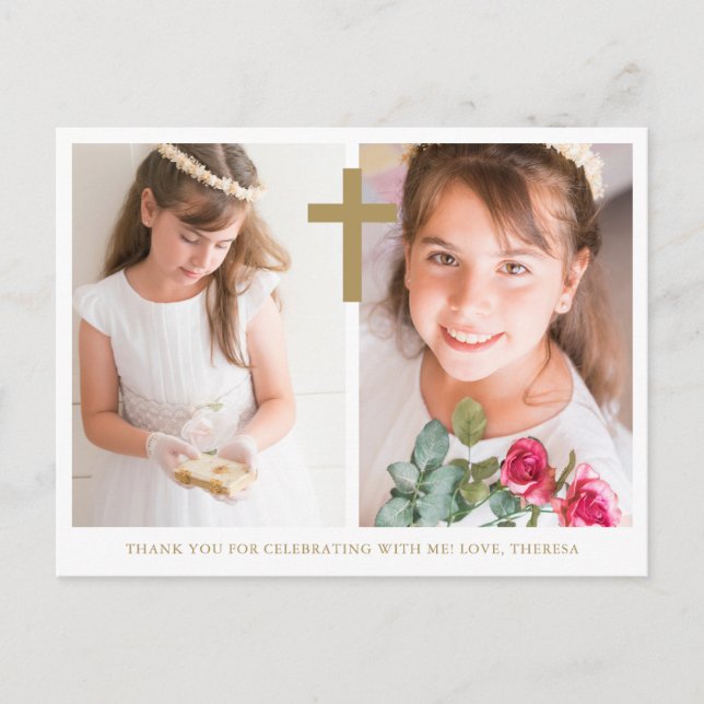 Carte Postale Deux photos croisées pour la première communion me (Devant)