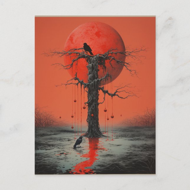 Carte Postale Deux Ravens Rouge Noir Sci Wi Horreur Art (Devant)