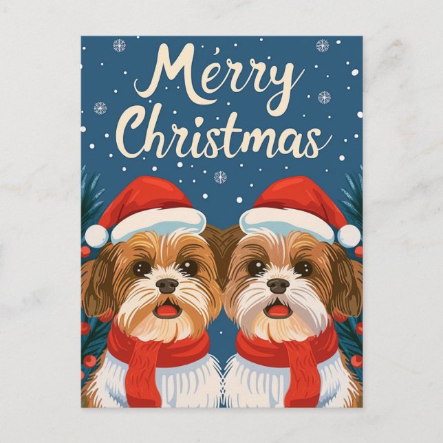 Carte Postale Deux Shi Tzu Joyeux Noël (Devant)