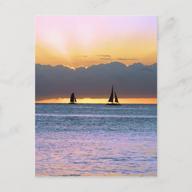 Carte Postale Deux voiliers au coucher du soleil de Waikiki (Devant)
