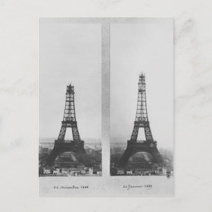 Carte Postale Deux vues sur la construction de l'Eiffel