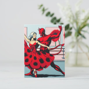 Carte Postale Devil danse avec une femme dans une robe Red Poppy