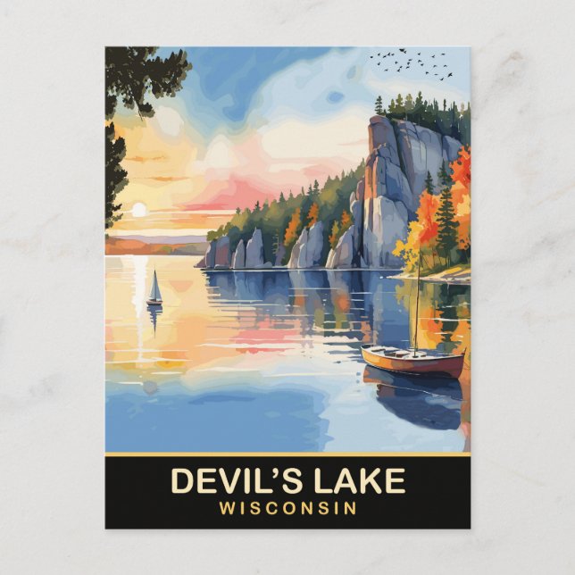 Carte Postale Devil's Lake, Wisconsin, Watercolor Travel (Devant)