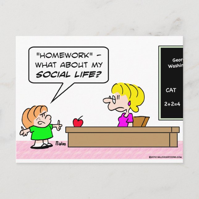 Carte Postale devoirs enfant enseignant école vie sociale (Devant)
