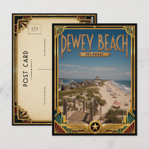 Carte Postale Dewey Beach Delaware Art Déco Vintage Âge d'Or