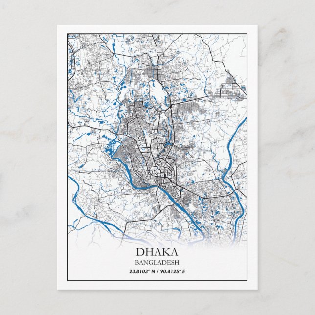 Carte Postale Dhaka Bangladesh City Map Voyage Simple Minimal (Devant)