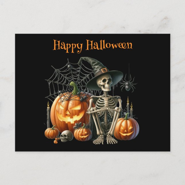 Carte postale d'Halloween citrouilles squelettes (Devant)