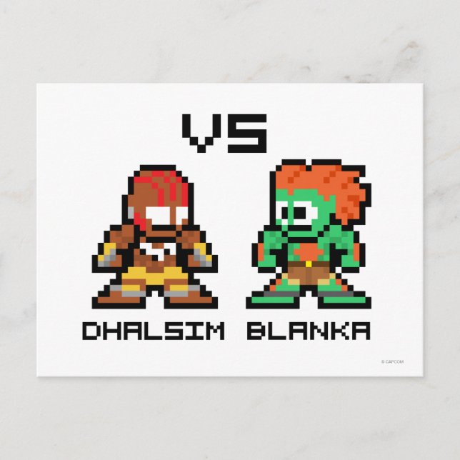Carte Postale Dhalsim 8 bits VS Blanka (Devant)
