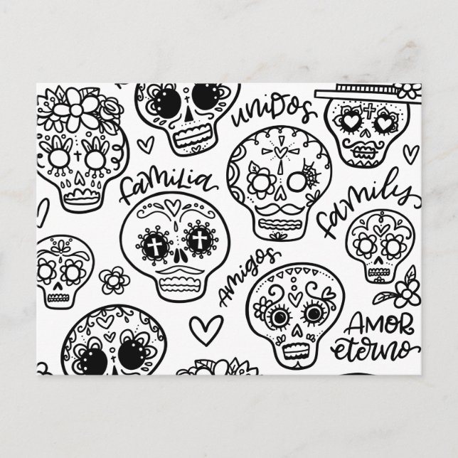Carte Postale Dia De Los Muertos - Coloriage des crânes de sucre (Devant)