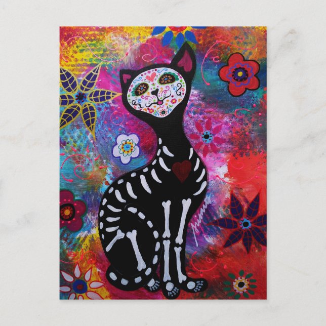 Carte Postale Dia de los Muertos Meow Cat par Prisarts (Devant)