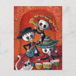 Carte Postale Dia de Los Muertos Skeleton Mariachi Trio