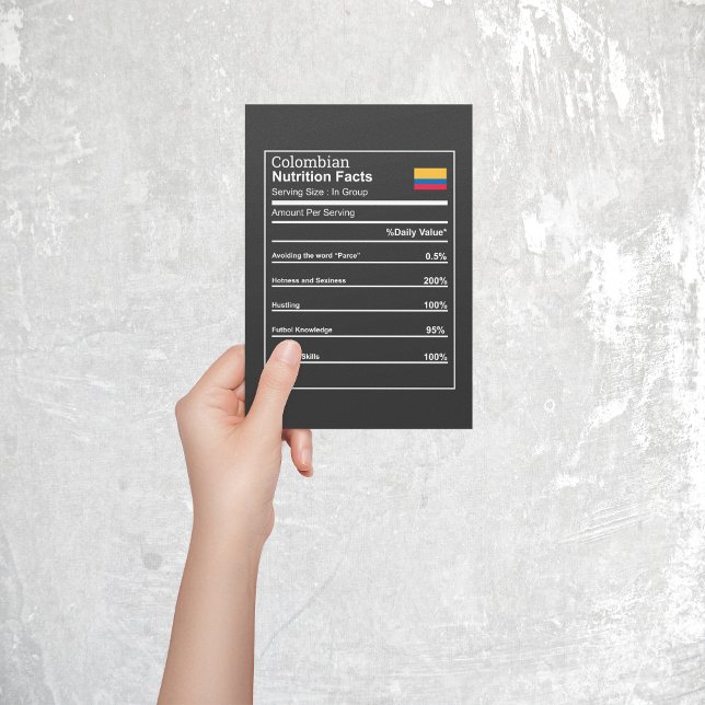 Carte postale Diagramme colombien Nutrition Facts (Funny Colombia Postcard)