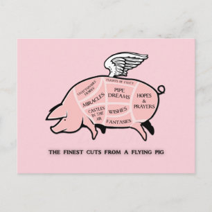 Carte Postale Diagramme de découpe de cochon volant
