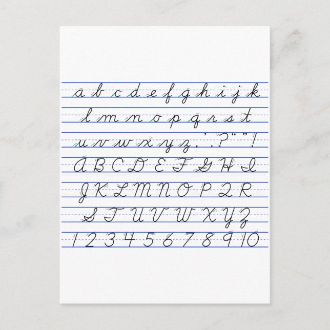 Carte Postale Diagramme de l'alphabet anglais en écriture cursiv (Devant)