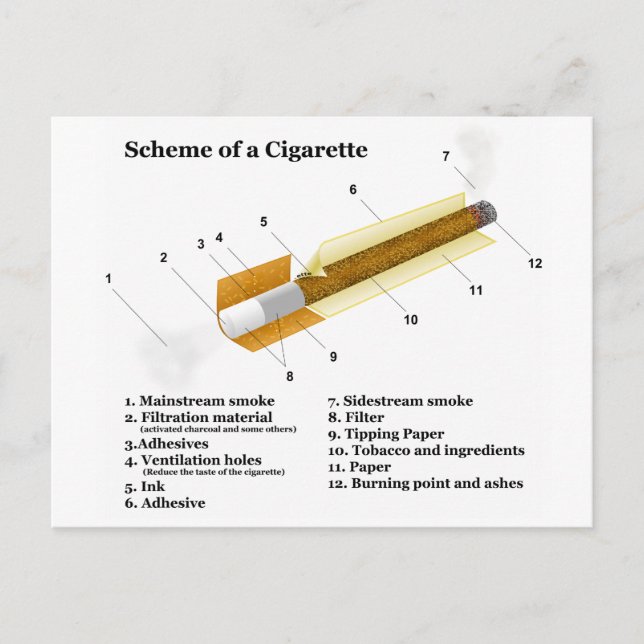 Carte Postale Diagramme d'une cigarette du tabac Fumer (Devant)