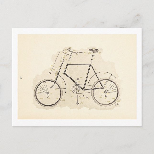 Carte Postale Diagramme schématique éclaté Vue du Vintage de vél (Devant)
