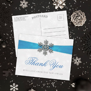 Carte Postale Diamante Snowflake & Blue Ribbon Mariage d'hiver