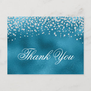 Carte Postale Diamants de Faux brillants Merci à huile bleu