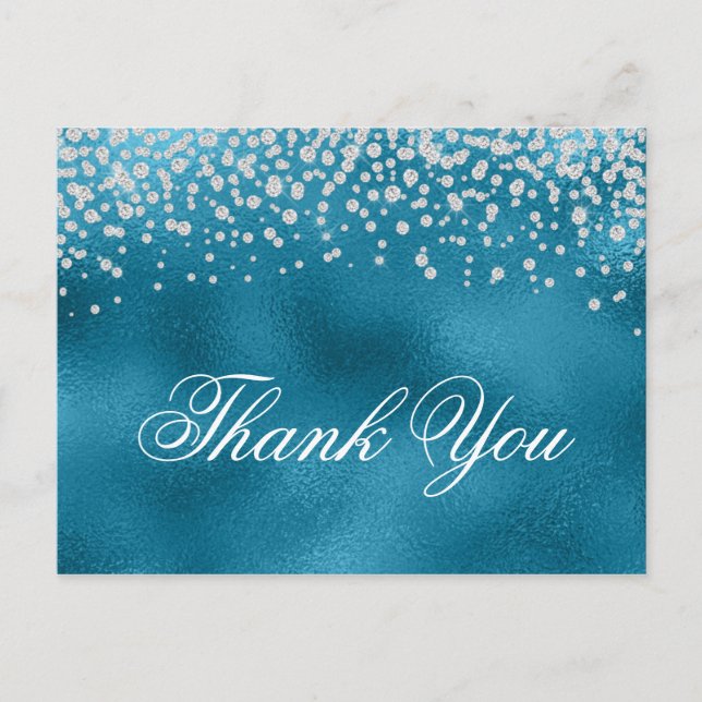Carte Postale Diamants de Faux brillants Merci à huile bleu (Devant)