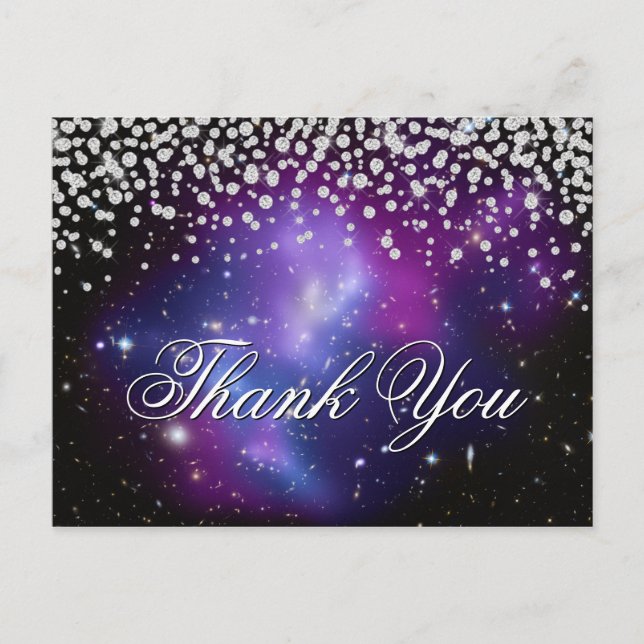 Carte Postale Diamants de Faux Sparkly Merci céleste violet (Devant)