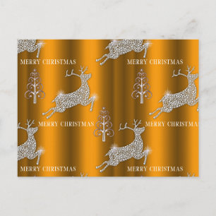 Carte Postale Diamond Reindeer et Arbres d'argent Noël d'or