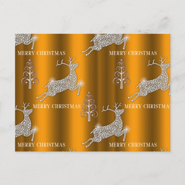 Carte Postale Diamond Reindeer et Arbres d'argent Noël d'or (Devant)