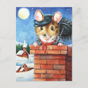 Carte Postale Dickens Christmas Chimney Sweep Mouse Art