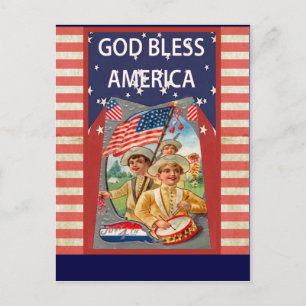 Carte Postale Dieu bénisse l'Amérique avec des enfants patriotes