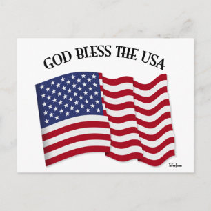Carte Postale DIEU BÉNISSE LES ÉTATS-UNIS avec drapeau américain