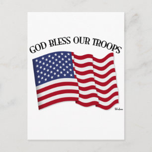Carte Postale Dieu bénisse nos troupes avec le drapeau américain