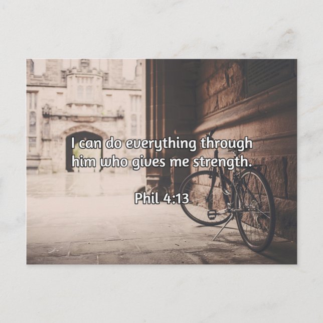 Carte Postale Dieu Cite : Phil 4:13 — "Dieu donne force" (Devant)