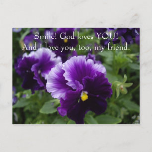 Carte Postale Dieu t'aime Pansies pourpres