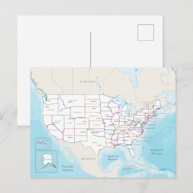 Carte Postale Digital political map of the United States. (Devant / Derrière)