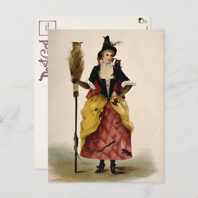 Carte postale d'illustration de sorcière victorien (Devant / Derrière)