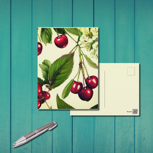 Carte postale d'illustration vintage de cerise