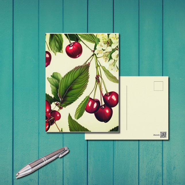 Carte postale d'illustration vintage de cerise (Créateur téléchargé)