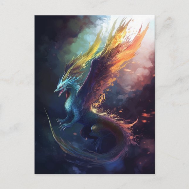 Carte postale d'Imaginaire coloré de Dragon volant (Devant)