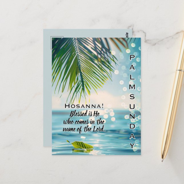 Carte Postale Dimanche des Rameaux Hosanna Écriture  (Devant/Arrière en situation)