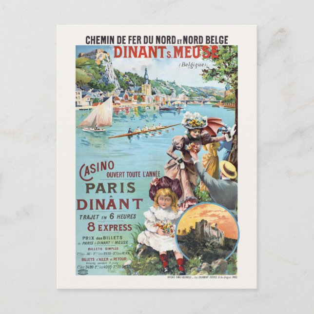 Carte Postale Dinant Meuse Belgique Poster vintage années 1890 (Devant)