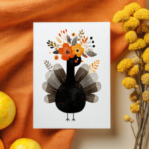 Carte Postale Dinde à l'aquarelle BOHO Floral d'automne de Thank