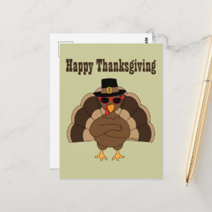 Carte Postale Dinde cool Joyeux Thanksgiving texte personnalisé
