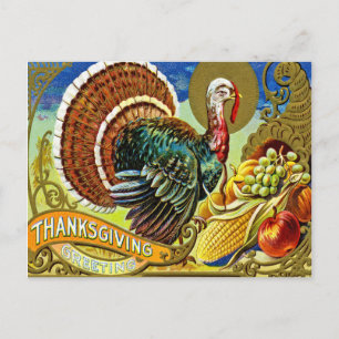 Carte Postale Dinde d'Action de grâce aux fruits d'automne, vint