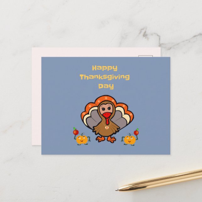Carte Postale Dinde de Thanksgiving (Devant/Arrière en situation)