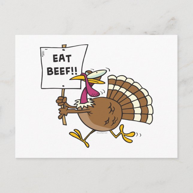 Carte Postale dinde stupide avec manger signe de boeuf toon (Devant)