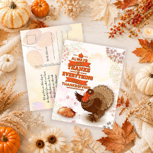 Carte Postale Dinde Vintage Citrouille Feuilles d'Automne Action