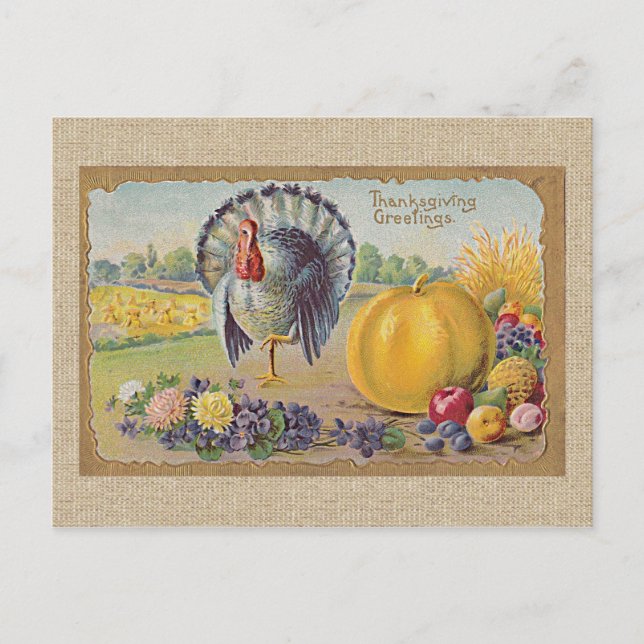 Carte Postale dinde vintage et salutation (Devant)