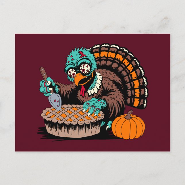 Carte Postale Dinde zombie veut tarte au potiron (Devant)