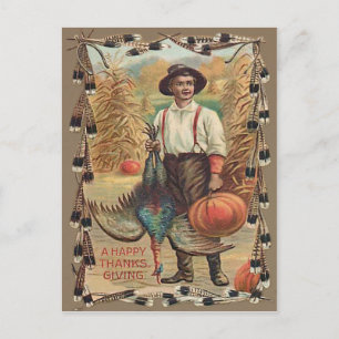 Carte Postale Dindon de fermier Citrouille Maïs Choc Plumes