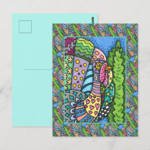 CARTE POSTALE DINDON DE THANKSGIVING, PLUMAGE PATCHWORK, ART POP