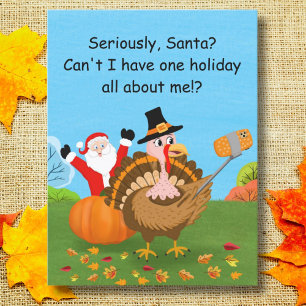 Carte Postale Dindon selfie saboté par le Père Noël à Thanksgivi